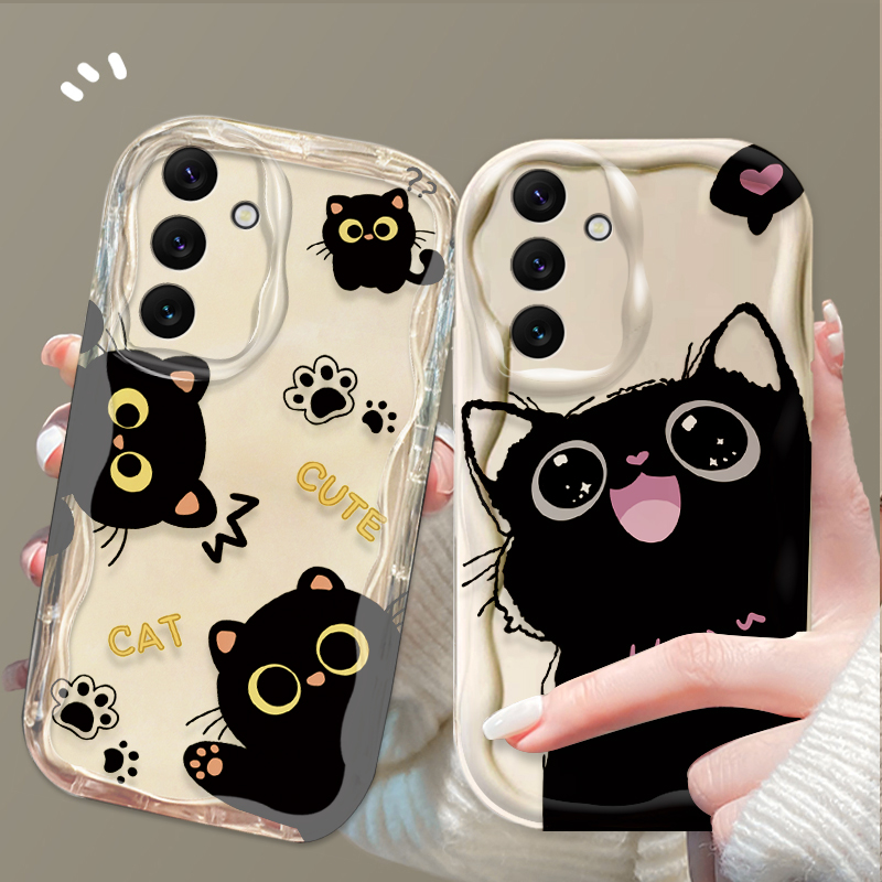 Phone Cases For Samsung Galaxy - Cute Big Eyes Black Cat Case
