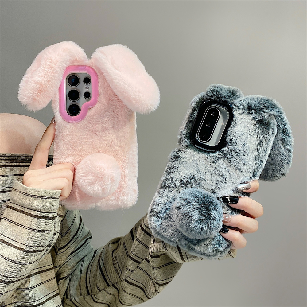 Phone Cases For Samsung Galaxy - Cute Rabbit Ears Fluffy Stand Phone